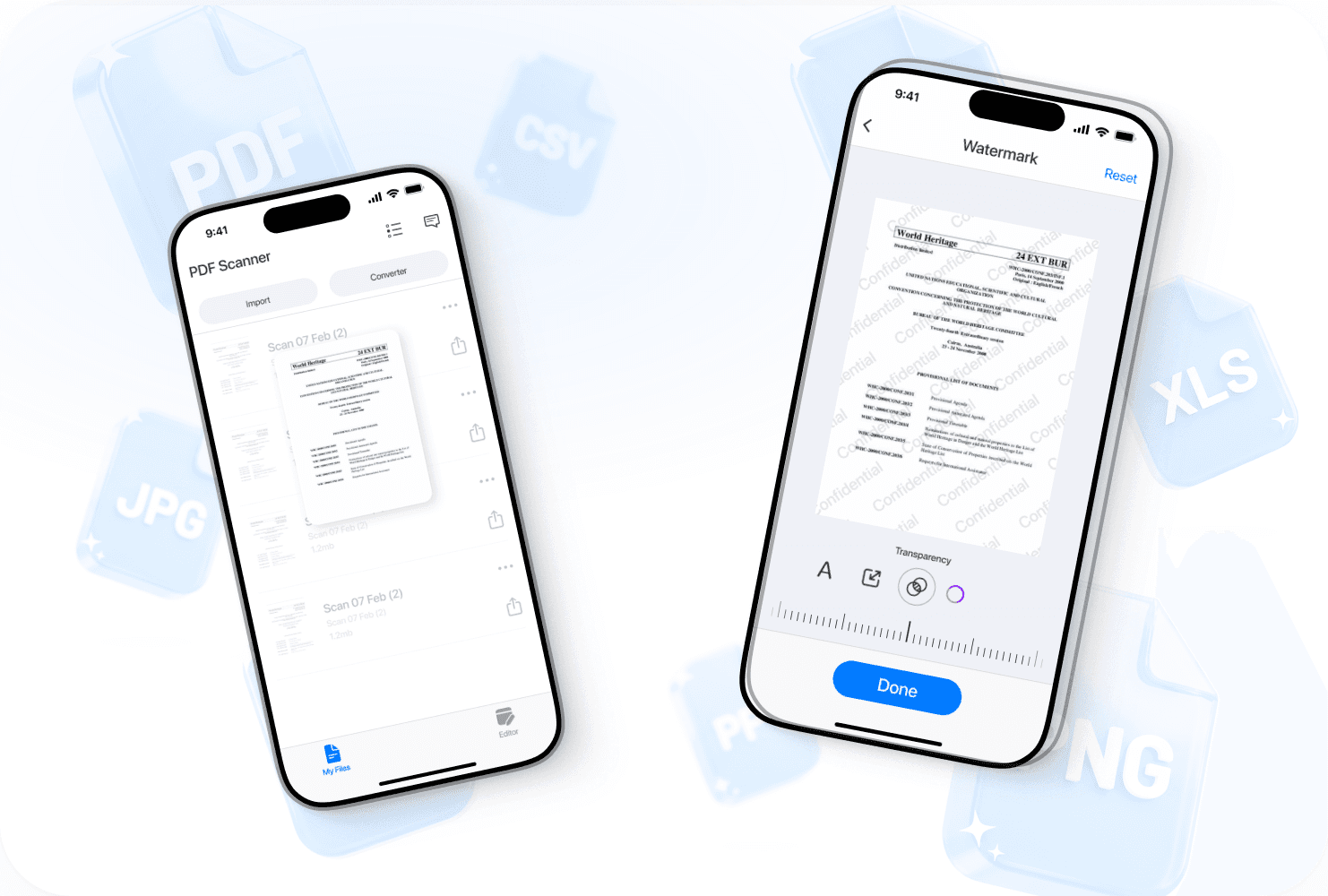 Scanning and watermarking a document across two phone screens