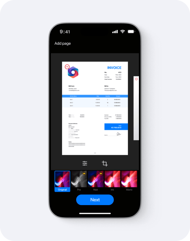 The same receipts filed as scans inside the app