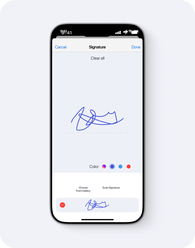 Signing the scanned document on the phone
